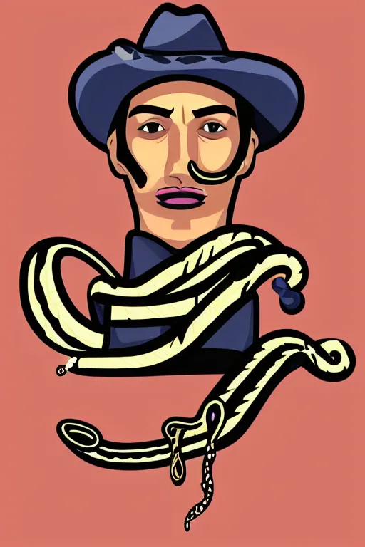 Image similar to A portrait of a snake cowboy, sticker, colorful, illustration, highly detailed, smooth and clean vector curves, no jagged lines, vector art, smooth