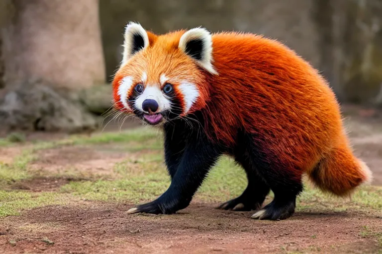 Image similar to a pig red panda!!! hybrid! hyper realistic!! realistic lighting!! wildlife photographer of the year!!! bold natural colors, national geographic, hd, wide angle, 8 k