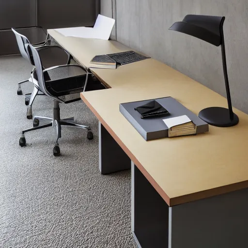 Image similar to brutalist style desk, modern architecture, high resolution