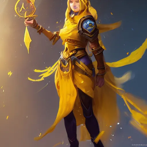 Prompt: a female mage, yellow theme, bright art masterpiece artstation. 8 k, sharp high quality artwork in style of jose daniel cabrera pena and greg rutkowski, concept art by tooth wu, blizzard warcraft artwork, hearthstone card game artwork, holy mage