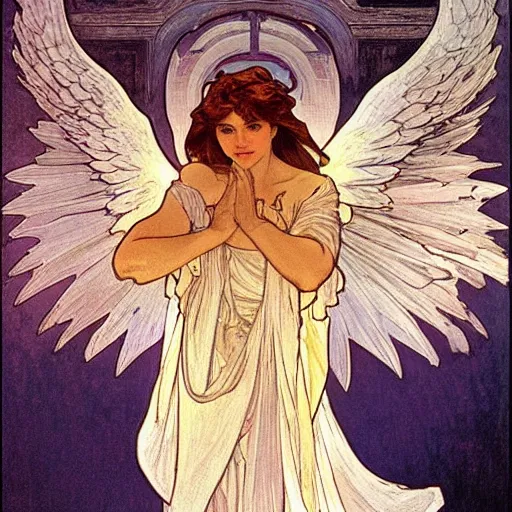 Prompt: the incurable aesthetic of an incorruptible angel wings, beautiful soft ambient light with a magical ambience and an exquisite aesthetic beauty. by willem dafoe and jordu schell and alphonse mucha