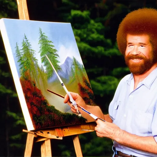 Prompt: Bob Ross Painting a forest fire