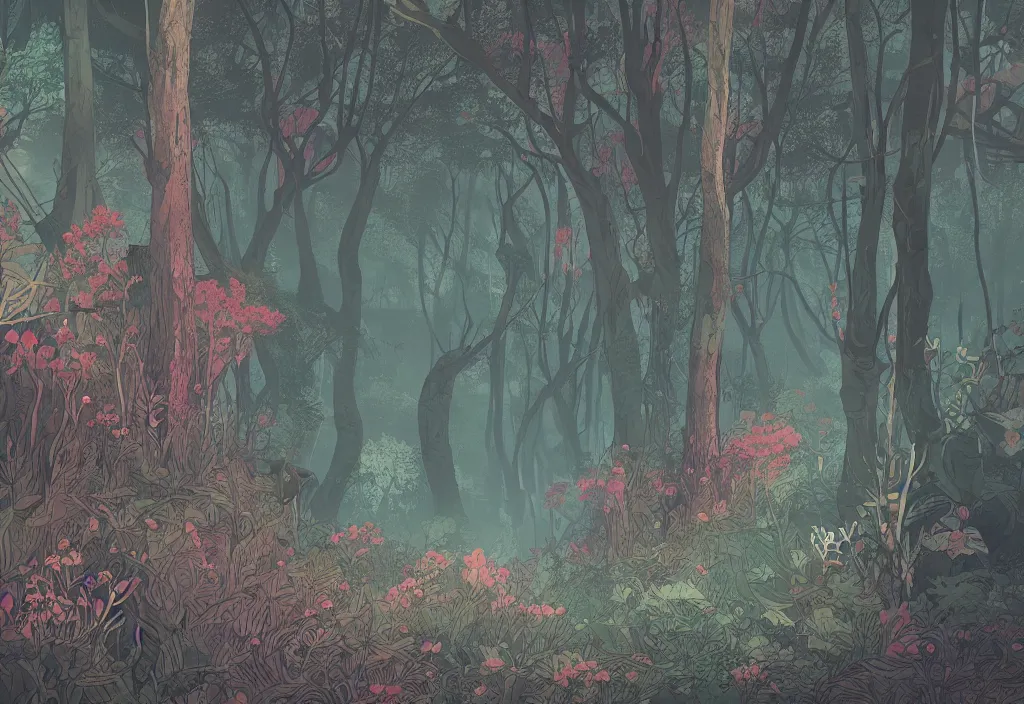 Image similar to handmade illustration of a beautiful forest in spring, line art, ink, watercolor by Kilian Eng and by Jake Parker, winning-award masterpiece, fantastic, octane render, 8K HD Resolution, High quality image