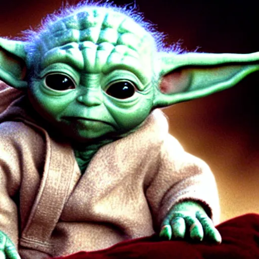 Image similar to a film still of baby yoda's son at his funeral in star wars realistic, detailed