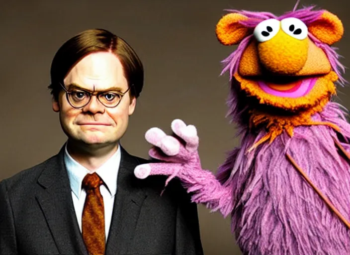 Image similar to studio portrait of!!! muppet muppet!!!!! dwight schrute as a muppet muppet muppet as a muppet as a muppet in the tv show the office