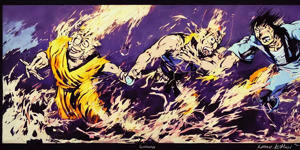 Prompt: kamehameha vs hadouken, ralph steadman style