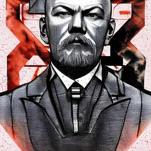 Image similar to cyberpunk vladimir lenin as the leader of a futuristic communist society, cybernetics, sharp lines, digital, artstation, colored in