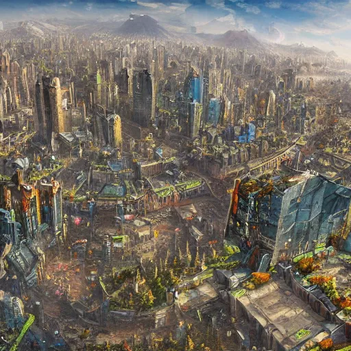 Image similar to fully destroyed city from bird view fantasy landscape, high detail, fantasy art, concept art, 4 k, ultra detail, computer art