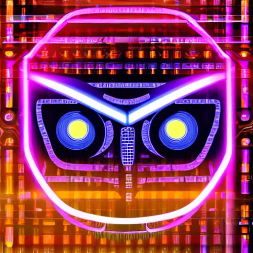 Prompt: artificial intelligence logo, in the middle is a portrait of the robot wall - e by pixar in the style of cyberpunk neon, art, highly detailed colorful image, sharp focus