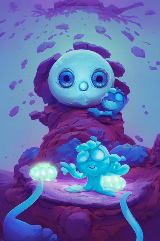 Image similar to smurf ghost creature animal sushi cristal very big eye roots cactus elemental flush of force nature micro world fluo fishscale, behance hd by jesper ejsing, by rhads, makoto shinkai and lois van baarle, ilya kuvshinov, rossdraws radiating a glowing aura global illumination ray tracing hdr