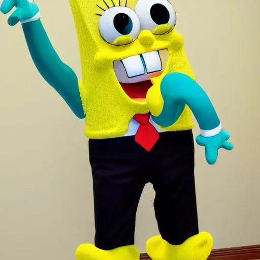 Prompt: spongebob trying on new pants