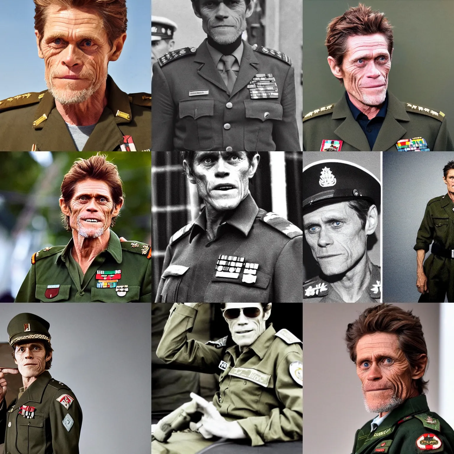 Prompt: photograph of willem dafoe wearing idf military uniform