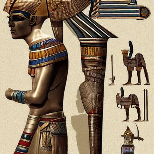 Prompt: ancient egyptian sci fi gun concept art, trending on artstation, award winning concept artist, game art sheet, 8 k