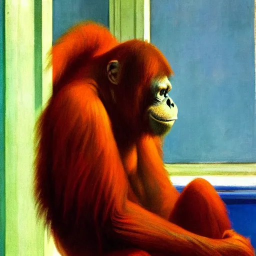 Prompt: Orangutan painting by Edward Hopper