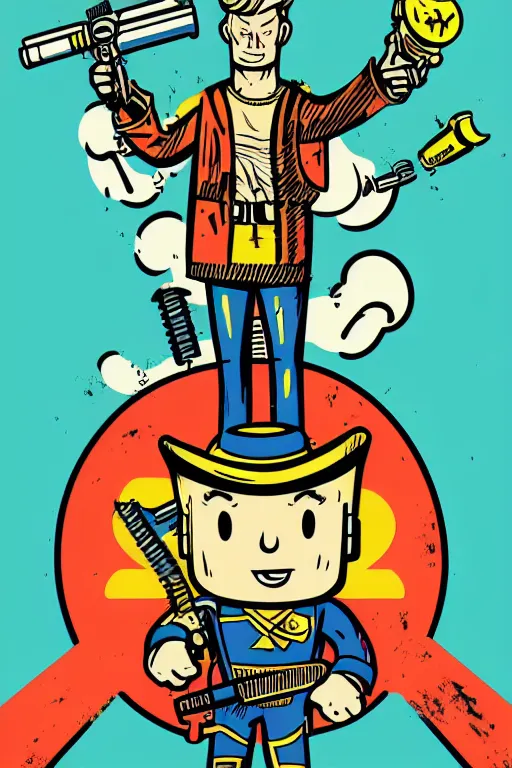 Image similar to fallout 7 6 retro futurist illustration art by butcher billy, sticker, colorful, illustration, highly detailed, simple, smooth and clean vector curves, no jagged lines, vector art, smooth andy warhol style