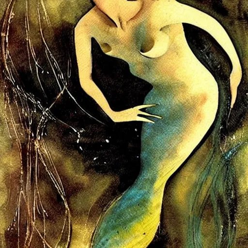 Image similar to Beautiful mermaid swimming, by Dave McKean, saw