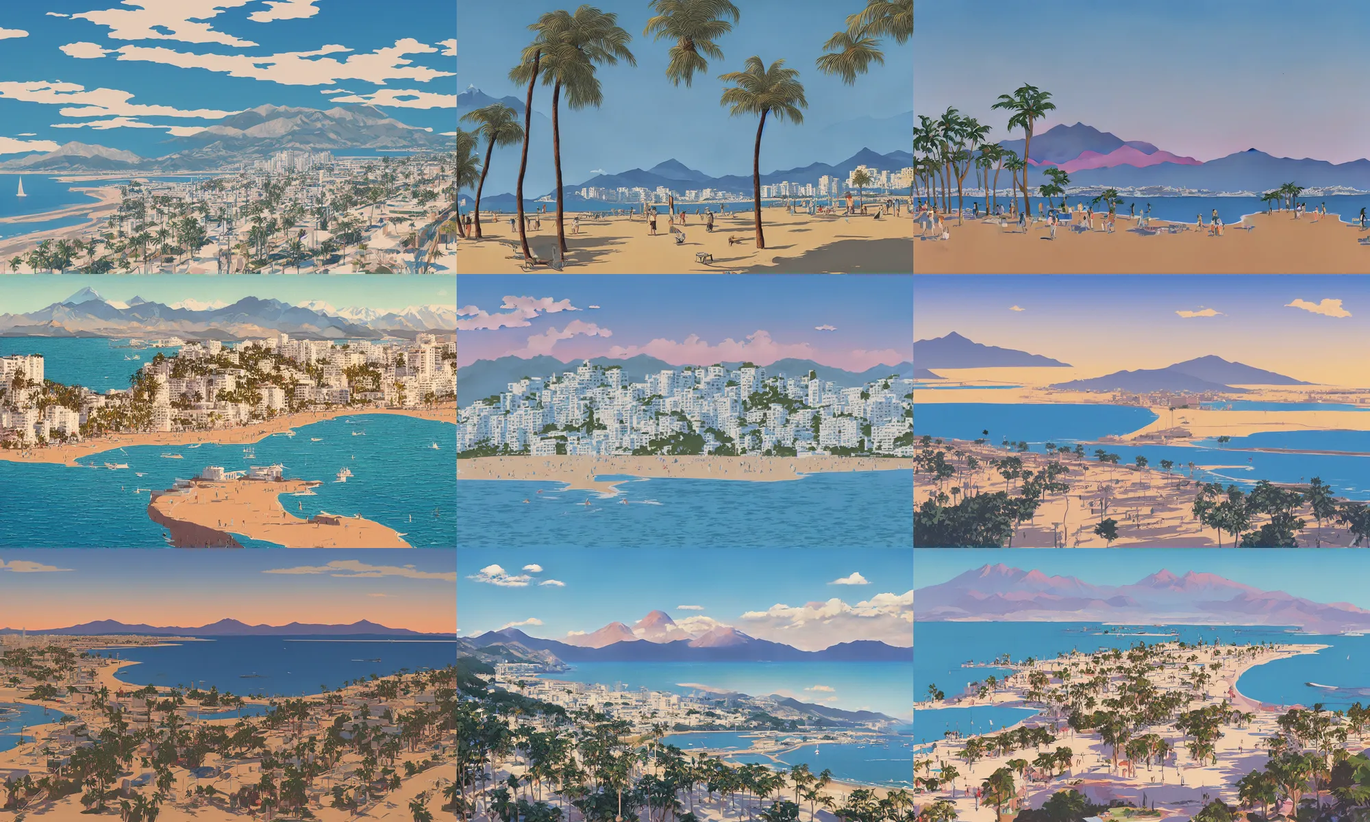 Prompt: marbella, beach in the foreground, mountains in the background, trending on artstation, by hiroshi nagai, james gilleard, ted nasmith