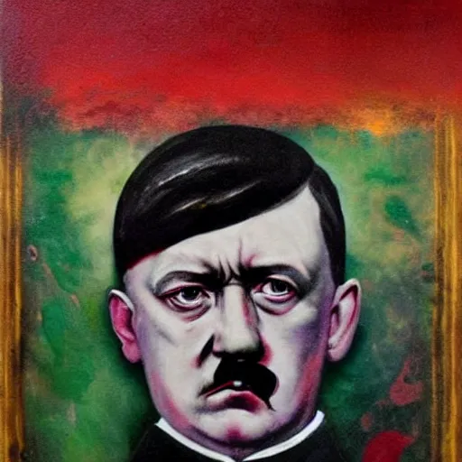 Image similar to a beautiful complex painting of adolf hitler with a bloody face face view