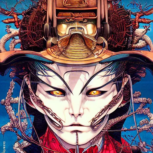 Image similar to portrait of crazy lo - pan, symmetrical, by yoichi hatakenaka, masamune shirow, josan gonzales and dan mumford, ayami kojima, takato yamamoto, barclay shaw, karol bak, yukito kishiro