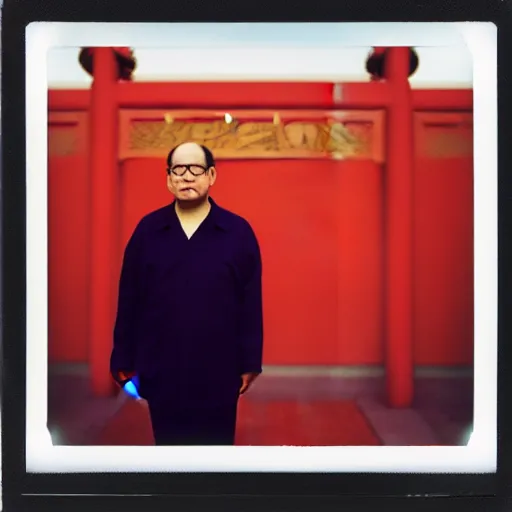 Image similar to polaroid of george costanza wearing chinese communist clothing in the forbidden city, colored, taschen, by nan goldin