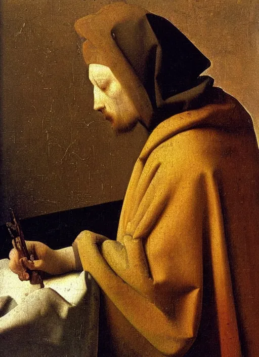 Image similar to paints, brushes, medieval painting by jan van eyck, johannes vermeer, florence