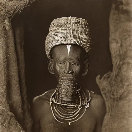 Prompt: vintage photo of a dogon shaman wearing an elaborate mask by edward s curtis, photo journalism, photography, cinematic, national geographic photoshoot