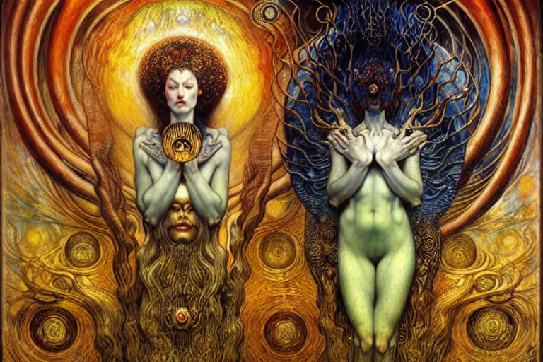 Image similar to Divine Chaos Engine by Karol Bak, Jean Delville, William Blake, Gustav Klimt, and Vincent Van Gogh, symbolist, visionary