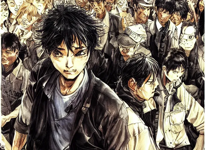 Image similar to a riot in the streets, by takehiko inoue and kim jung gi and hiroya oku, masterpiece illustration, ultrarealistic, perfect face and anatomy, golden ratio