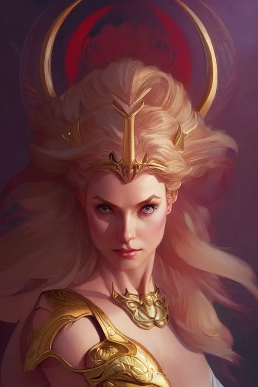 Image similar to Adora, She-ra, fantasy, intricate, elegant, highly detailed, digital painting, artstation, concept art, matte, sharp focus, illustration, art by Artgerm and Greg Rutkowski and Alphonse Mucha