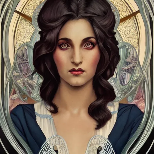 Image similar to an art nouveau, ( streamline moderne ), multi - ethnic and multi - racial portrait in the style of charlie bowater, and donato giancola, and charles dulac. very large, clear, expressive and intelligent eyes. symmetrical, centered, ultrasharp focus, cinematic lighting, photorealistic digital painting, intricate ultra detailed background.