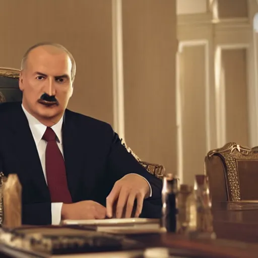 Image similar to Alexander Lukashenko as the American Psycho, cinematic still