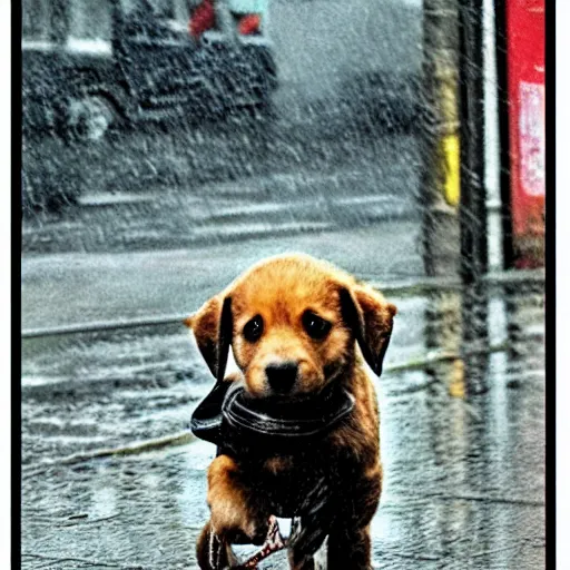 Image similar to A puppy walking in the rain in a GTA IV style