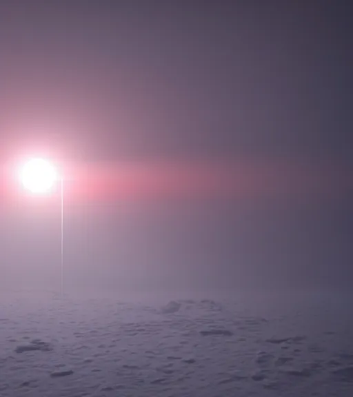 Image similar to the tiny red light in the antartic fog, majestic light, octane render, beauty fog, ethereal glare of the sun, hyperrealistic, epic, masterpiece