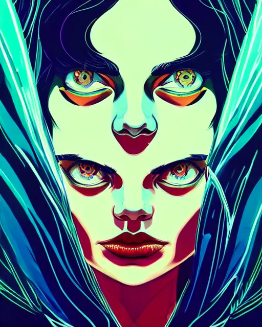 Image similar to in the style of Joshua Middleton comic art and Ilya Kuvshinov, Samara Weaving, symmetrical face symmetrical eyes, full body, in an alleyway during The Purge, people fighting, night time dark with neon colors, fires
