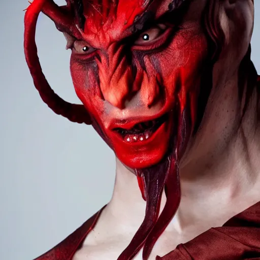 Image similar to a demon inspired by silks created by the make up artist hungry, photographed by andrew thomas huang, cinematic, expensive visual effects