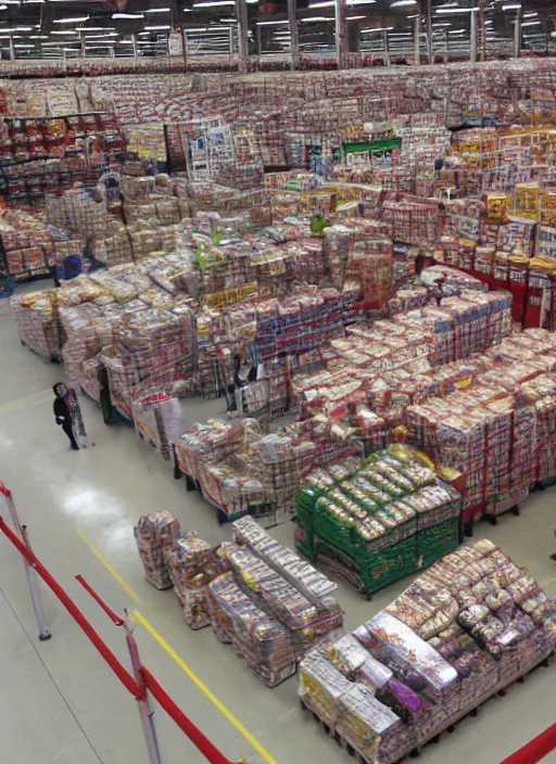 Image similar to first person view. walking through a costco in 1 9 9 7. looking at hands arranged in the shape of a gossett