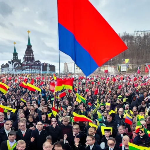 Image similar to zelensky against the background of the russian flag, a clear photo in color