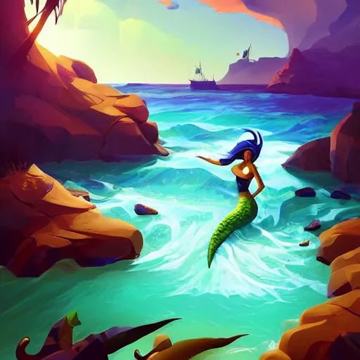 Image similar to painting mermaid treasure on sea of thieves game avatar hero smooth face median photoshop filter cutout vector, behance hd by jesper ejsing, by rhads, makoto shinkai and lois van baarle, ilya kuvshinov, rossdraws global illumination