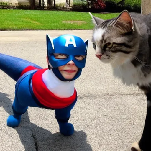 Prompt: a cat dressed as captain america