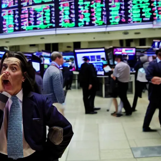 Image similar to people panicking on the stock exchange floor