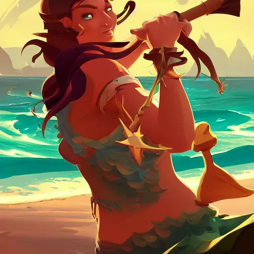 Image similar to painting mermaid treasure on sea of thieves game avatar hero smooth face median photoshop filter cutout vector, behance hd by jesper ejsing, by rhads, makoto shinkai and lois van baarle, ilya kuvshinov, rossdraws global illumination