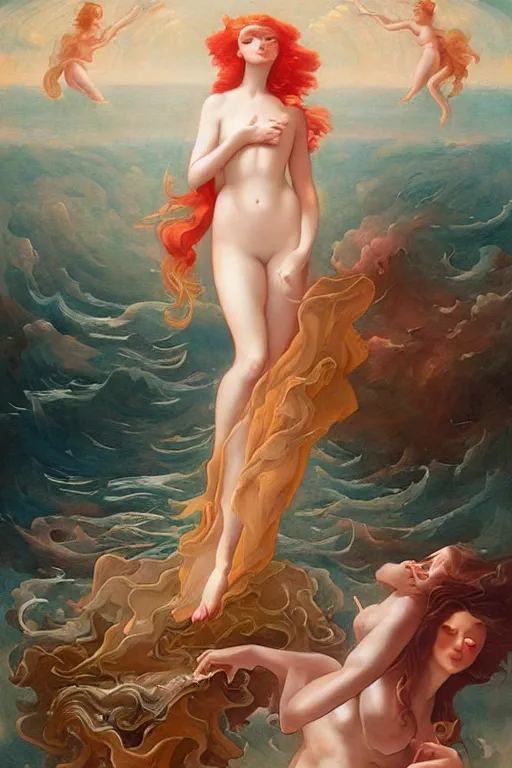 Prompt: The Birth of Venus by Peter Mohrbacher in the style of Gaston Bussière, Art Nouveau