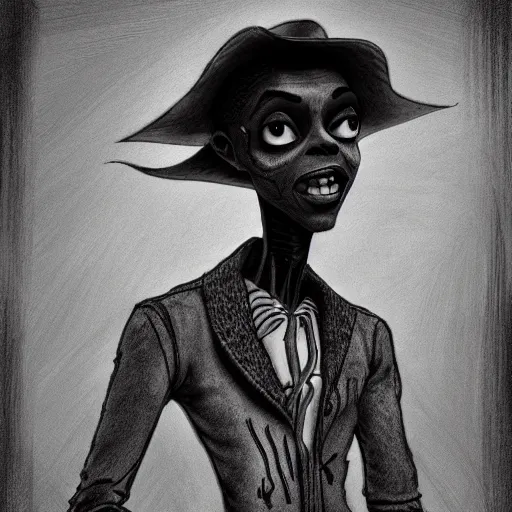 Image similar to michael karcz grunge drawing of lil nas x. , in the style of corpse bride, loony toons style, horror themed, detailed, elegant, intricate, trending on artstation, 4k