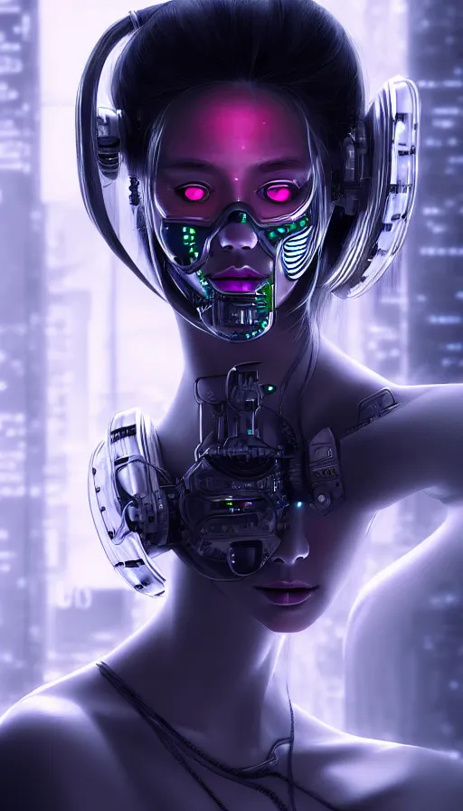 Image similar to face mask on beautiful woman face, cyberpunk art by kuno veeber, cgsociety, computer art, ultra detailed, futuristic, anime aesthetic