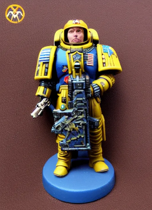 Image similar to 8 0 mm resin detailed miniature of elon musk as a warhammer 4 0 k space marine, product introduction photos, 4 k, full body,