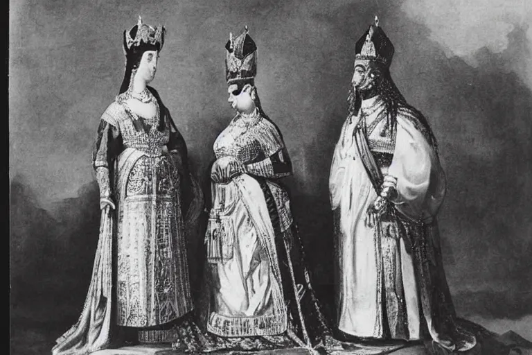 Image similar to female king in full regalia with her wife