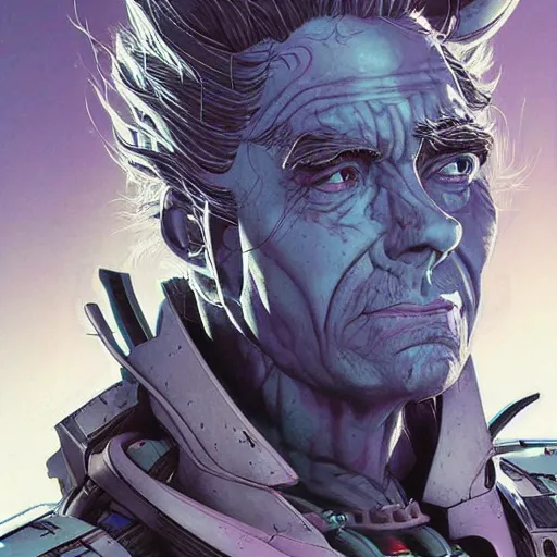 Image similar to 2 0 7 7 transformers rick sanchez portrait by charles vess and james jean and erik jones and rhads, inspired by ghost in the shell, beautiful fine face features, intricate high details, sharp, ultradetailed, 3 d octane render