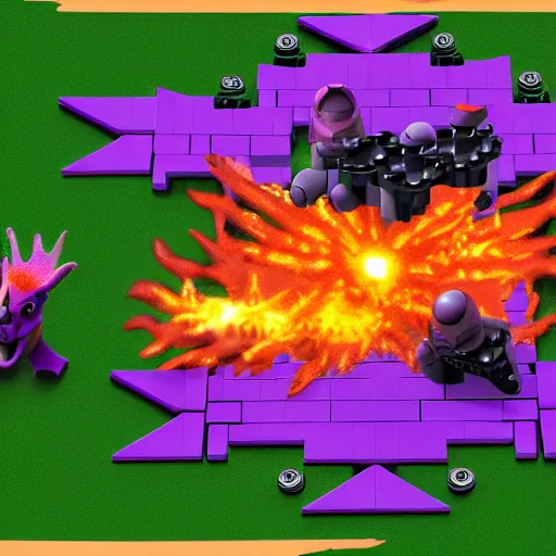 Image similar to screenshot of LEGO Universe maelstrom enemies, purple fire, maelstrom creatures