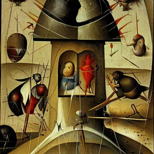 Image similar to Software bug fixing, painting by Hieronymus bosch