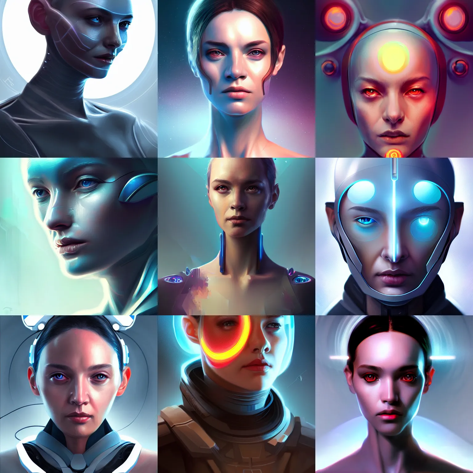 Prompt: portrait of an ai, sci-fi, futuristic, highly detailed, digital painting, artstation, concept art, smooth, sharp focus